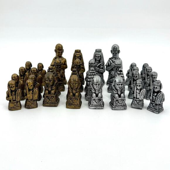 Vintage 32 Piece Replacement Chess Piece Set Egyptian Style Ceramic Glazed - Picture 2 of 15